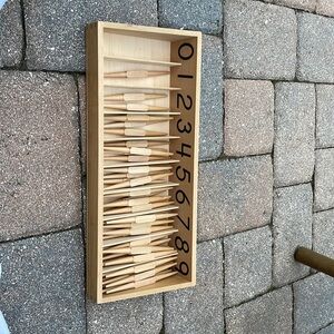 Montessori number counting wooden Spindle Box With 45 Spindles (USA Print)